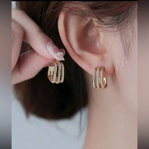 1pair Fashionable Cubic Zirconia Decor Geometric Cuff Hoop Earrings For …